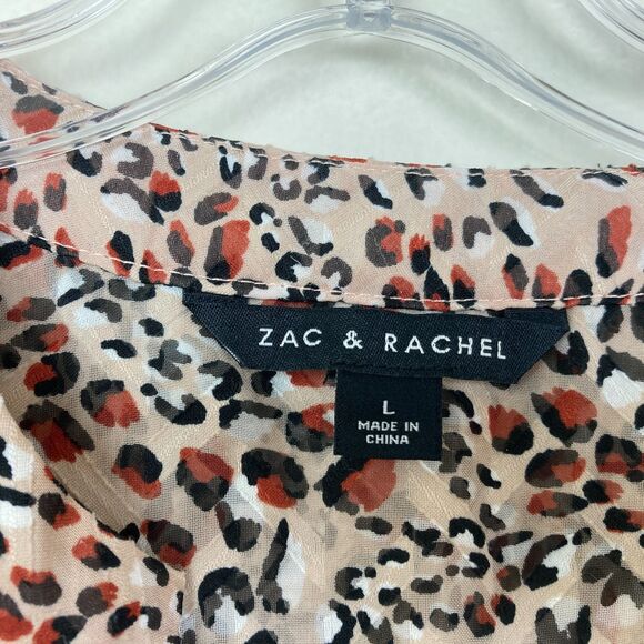 Zac & Rachel Women's V-Neck Button Down Blouse Size L Cream Brown 3/4 Sleeves - Picture 4 of 9